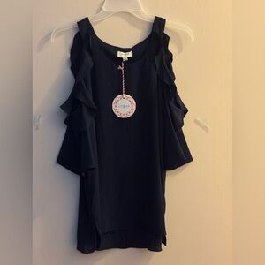 Umgee Women's Elegant Navy Ruffle Blouse